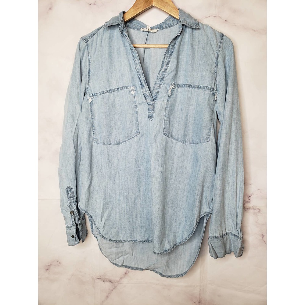 LOU & GREY chambray denim long sleeve blouse XS